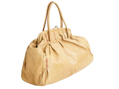 F/W 2000 Miu Miu beige leather exposed stitching kiss lock slouchy doctor bag
