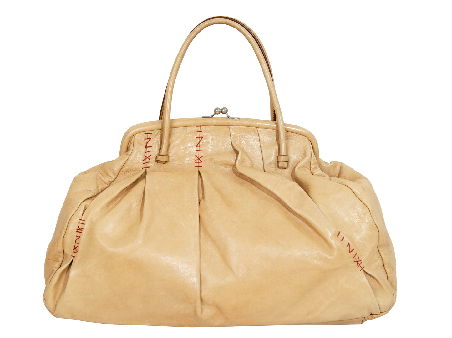 F/W 2000 Miu Miu beige leather exposed stitching kiss lock slouchy doctor bag