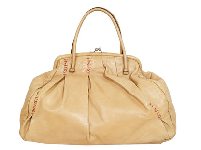 F/W 2000 Miu Miu beige leather exposed stitching kiss lock slouchy doctor bag