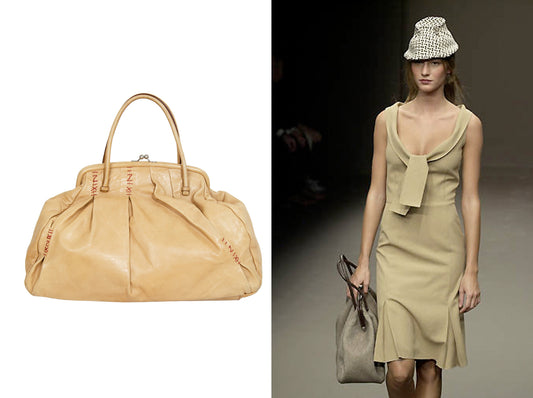 F/W 2000 Miu Miu beige leather exposed stitching kiss lock slouchy doctor bag