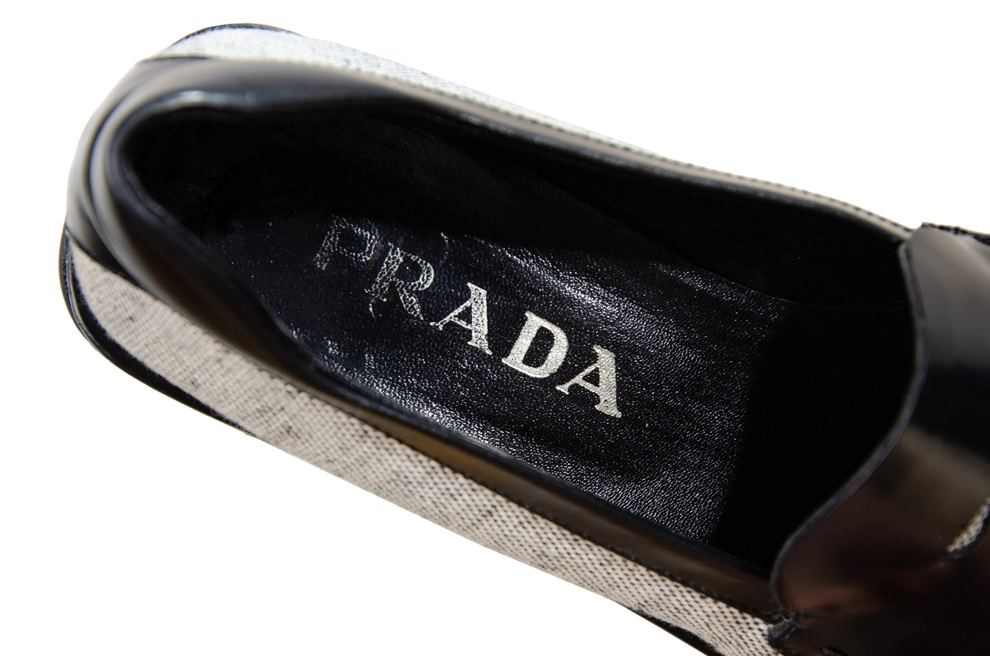 S/S 1999 Prada split sole platform loafers / 90s archive Prada tweed and leather chunky sole fringe loafers / Made in Italy