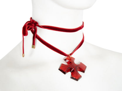 Vintage Baccarat red crystal oversized occitane cross 18K gold choker necklace