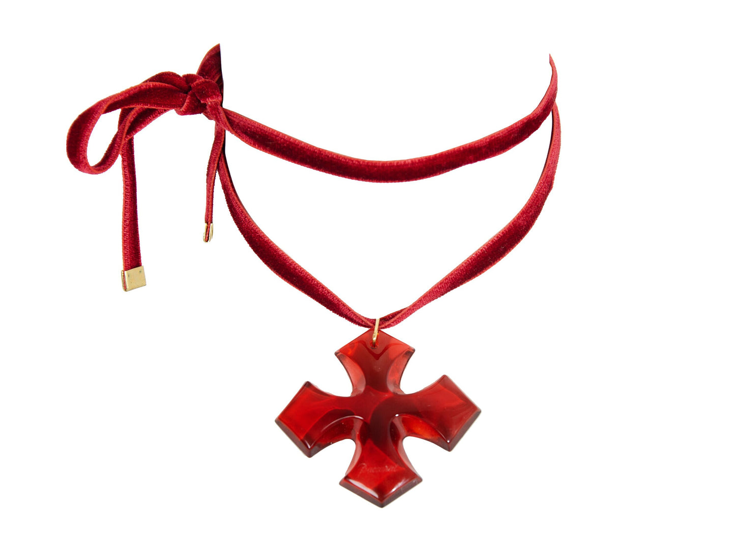 Vintage Baccarat red crystal oversized occitane cross 18K gold choker necklace