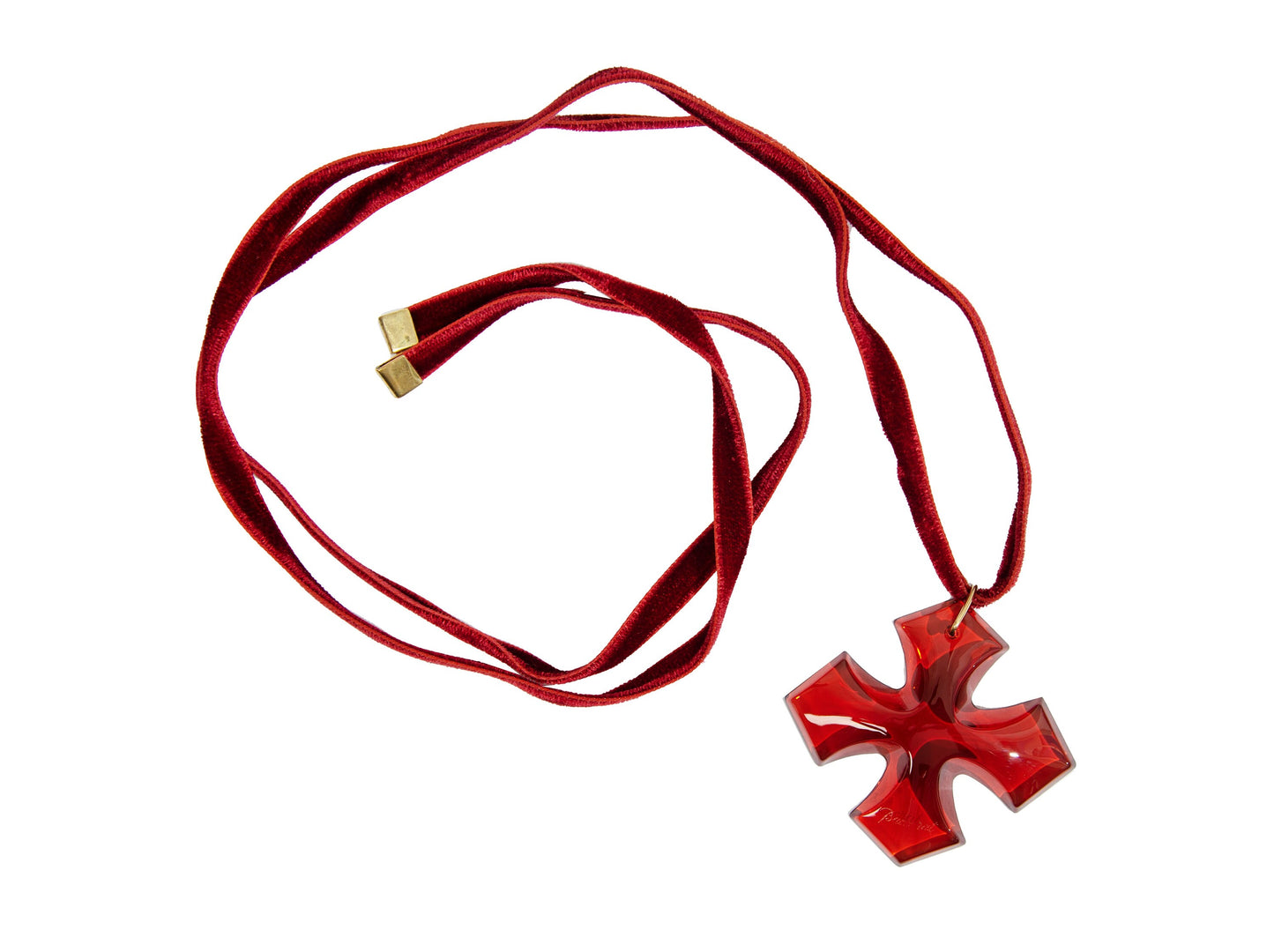 Vintage Baccarat red crystal oversized occitane cross 18K gold choker necklace