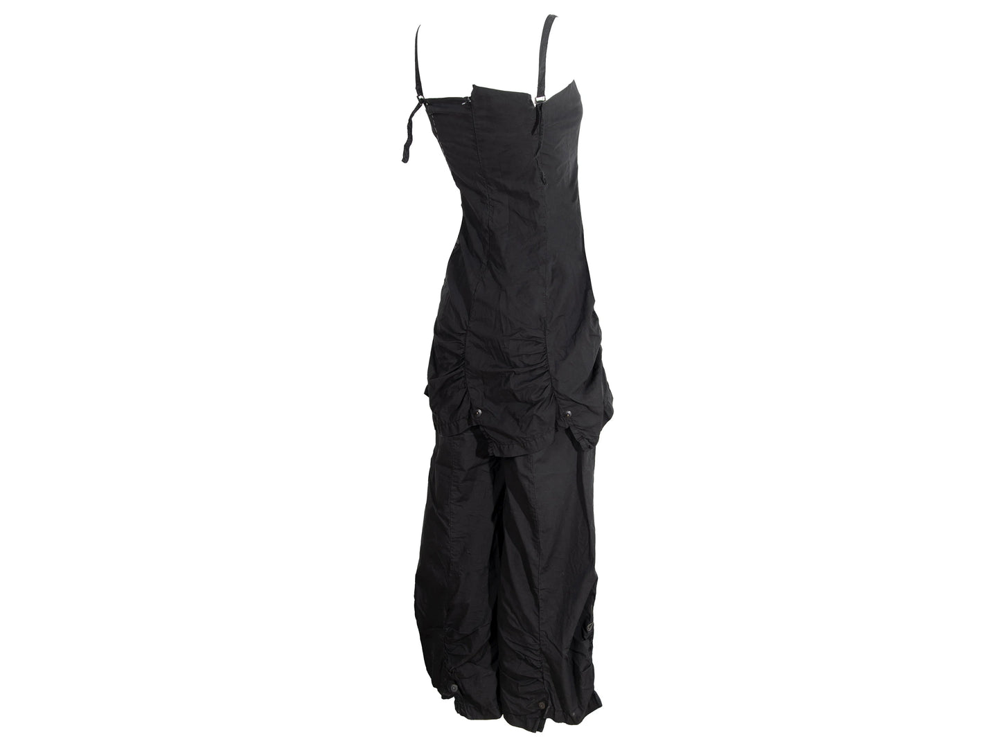 2000s Cop Copine shirred black two piece tunic and pants set