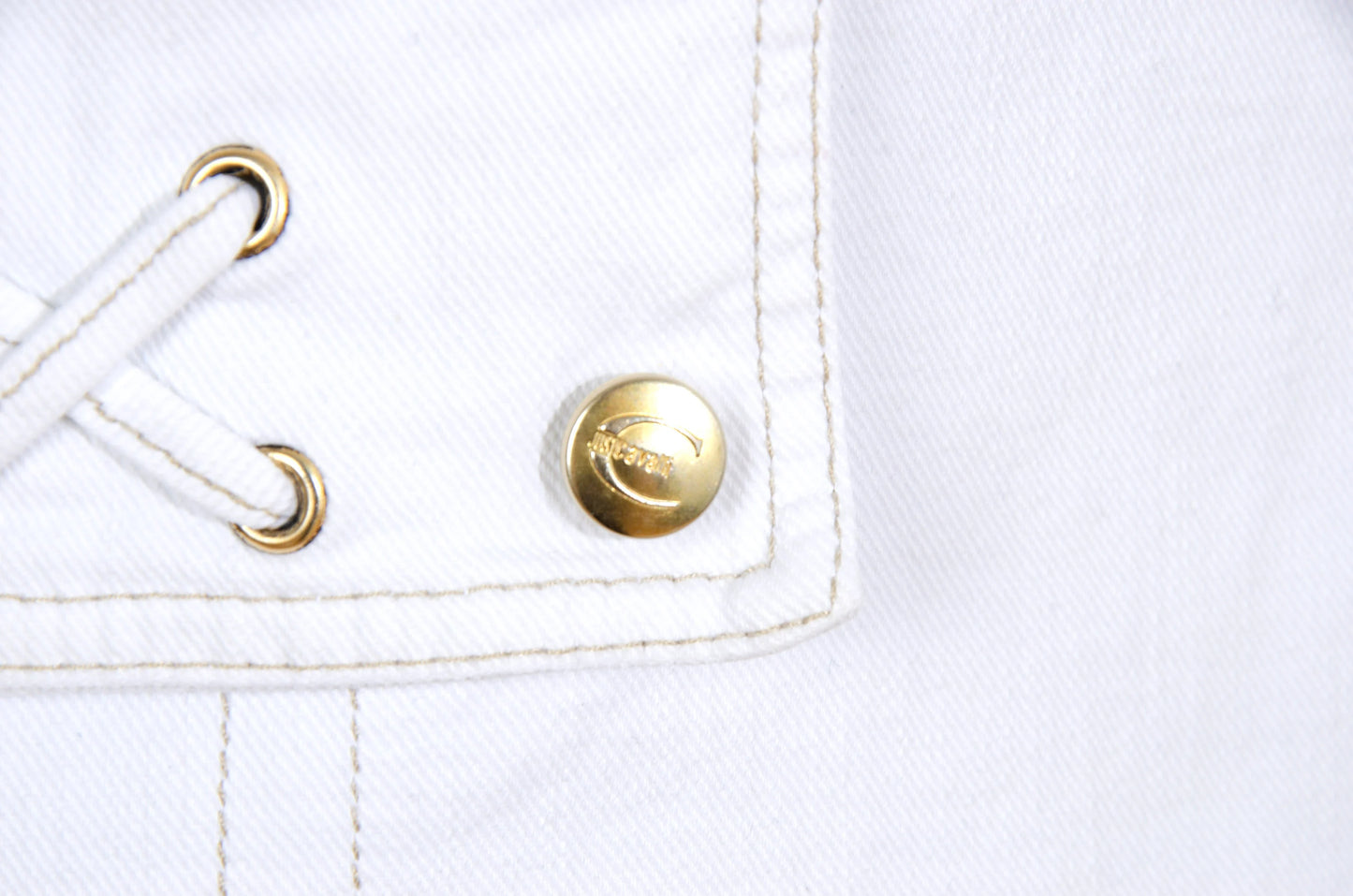 2000s Roberto Cavalli white low waist corset mini skirt