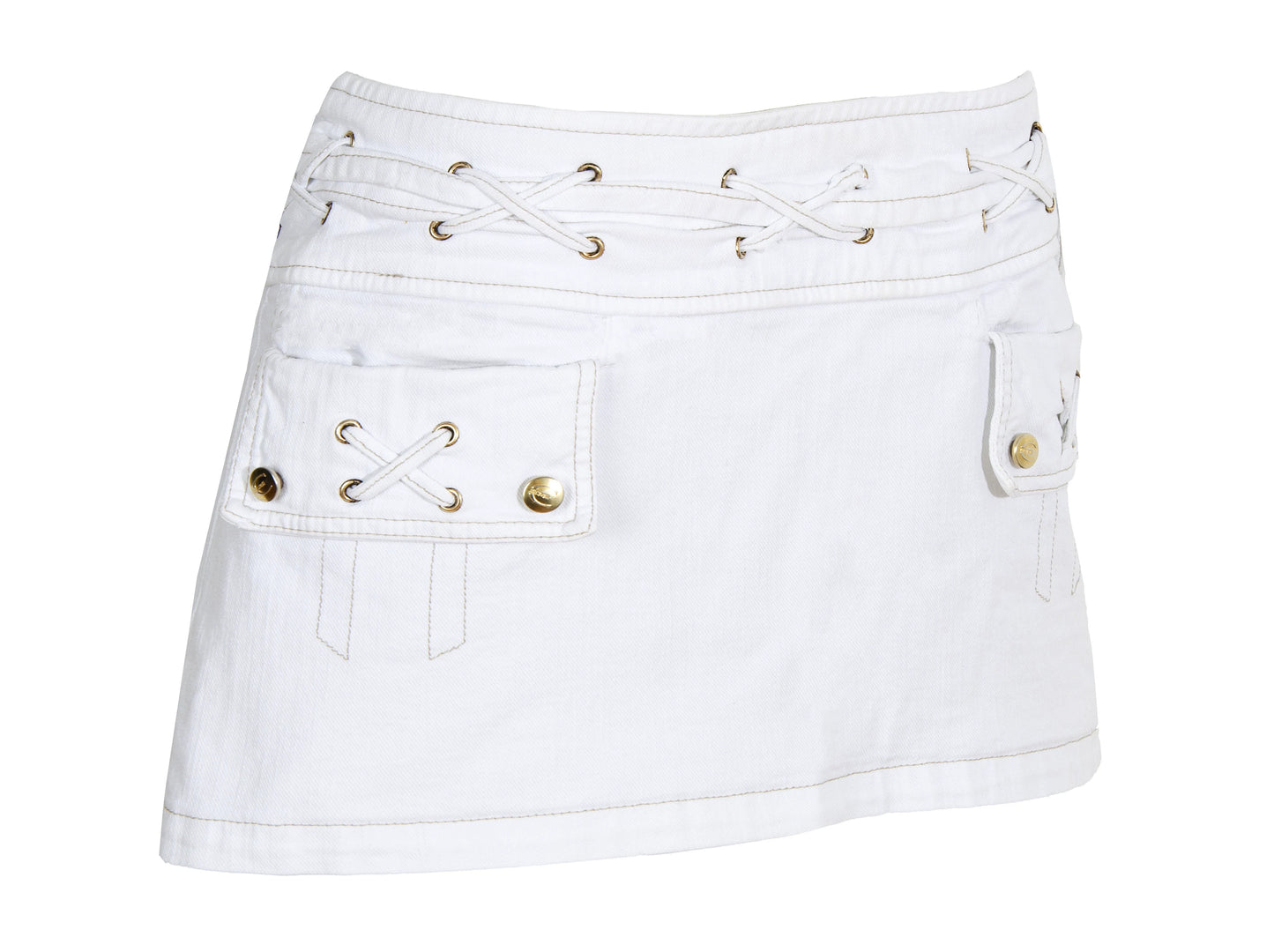 2000s Roberto Cavalli white low waist corset mini skirt