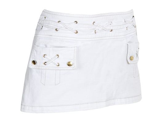 2000s Roberto Cavalli white low waist corset mini skirt
