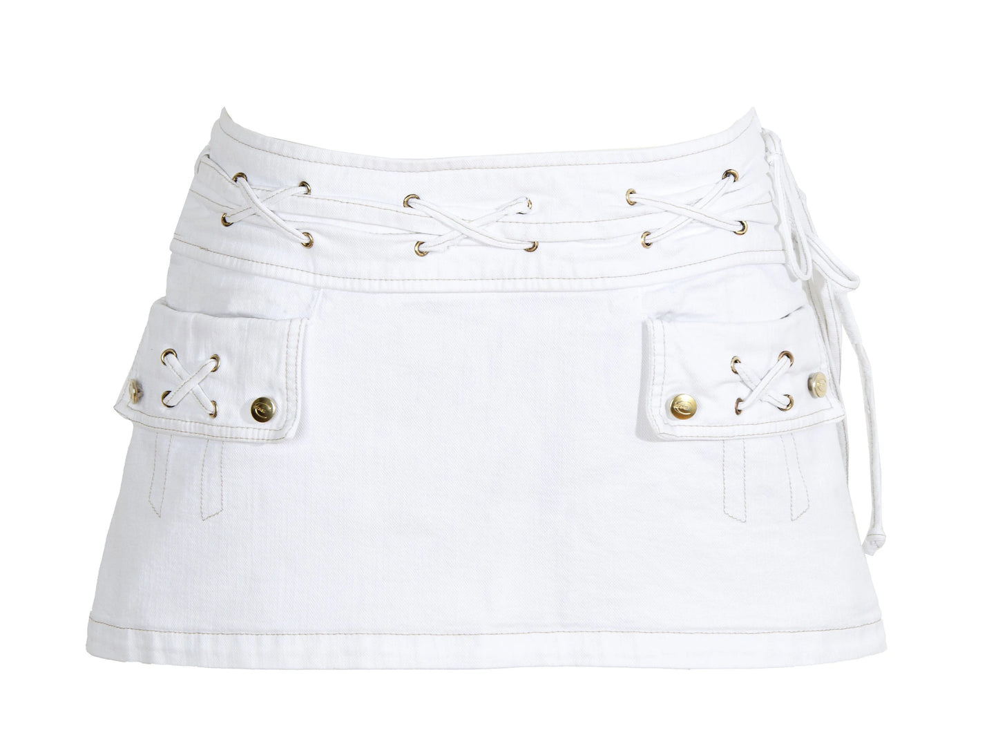 2000s Roberto Cavalli white low waist corset mini skirt