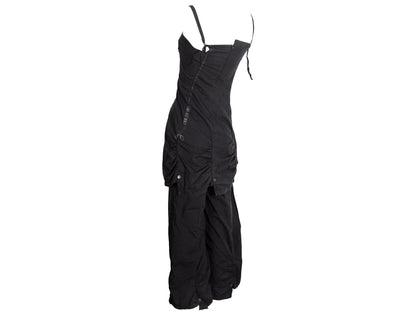 2000s Cop Copine shirred black two piece tunic and pants set