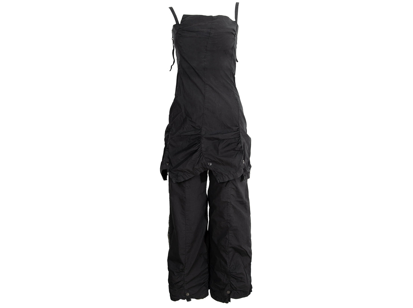 2000s Cop Copine shirred black two piece tunic and pants set