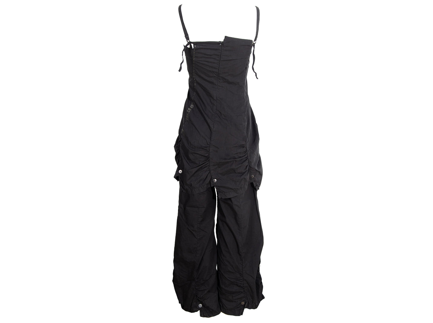 2000s Cop Copine shirred black two piece tunic and pants set