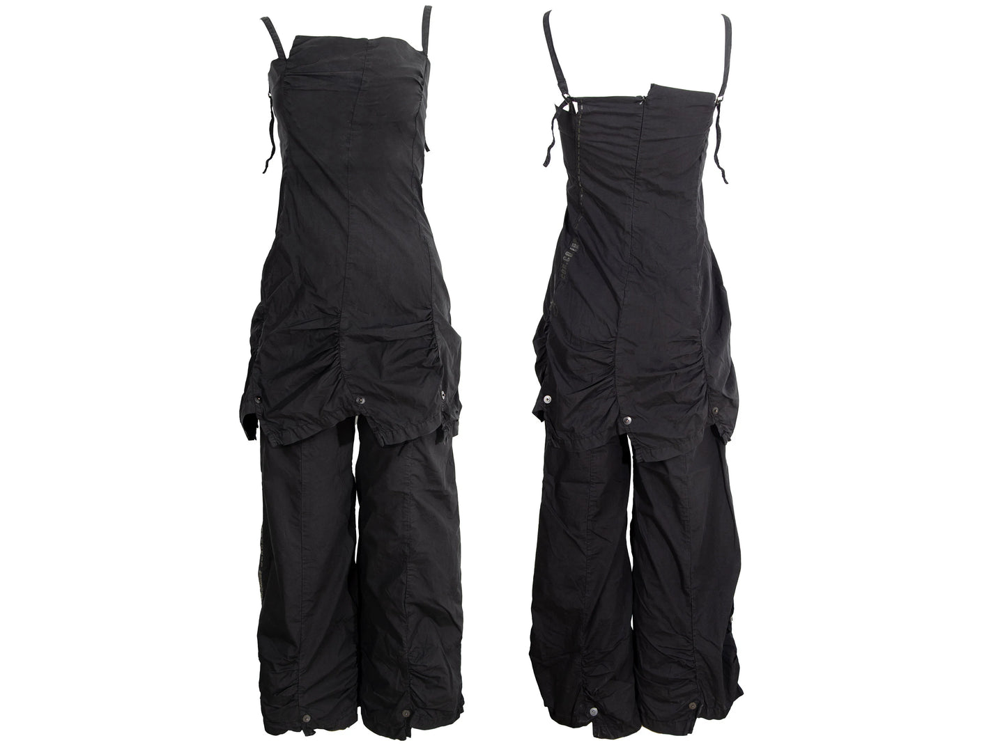 2000s Cop Copine shirred black two piece tunic and pants set