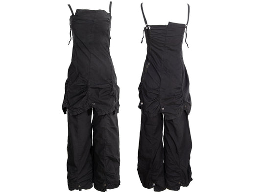 2000s Cop Copine shirred black two piece tunic and pants set