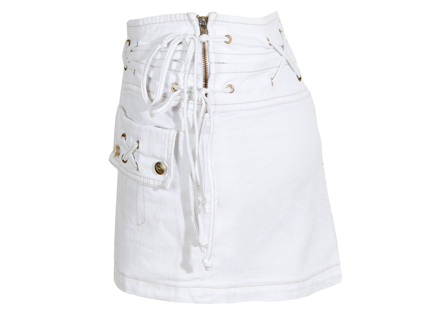 2000s Roberto Cavalli white low waist corset mini skirt