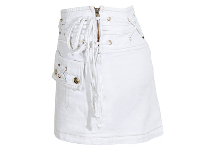 2000s Roberto Cavalli white low waist corset mini skirt