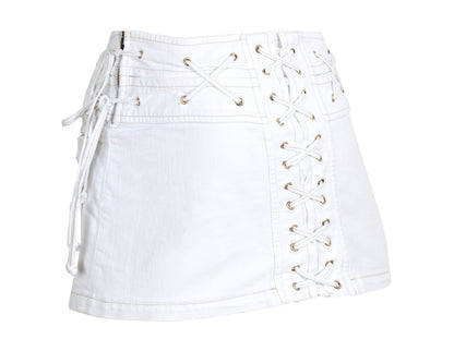 2000s Roberto Cavalli white low waist corset mini skirt