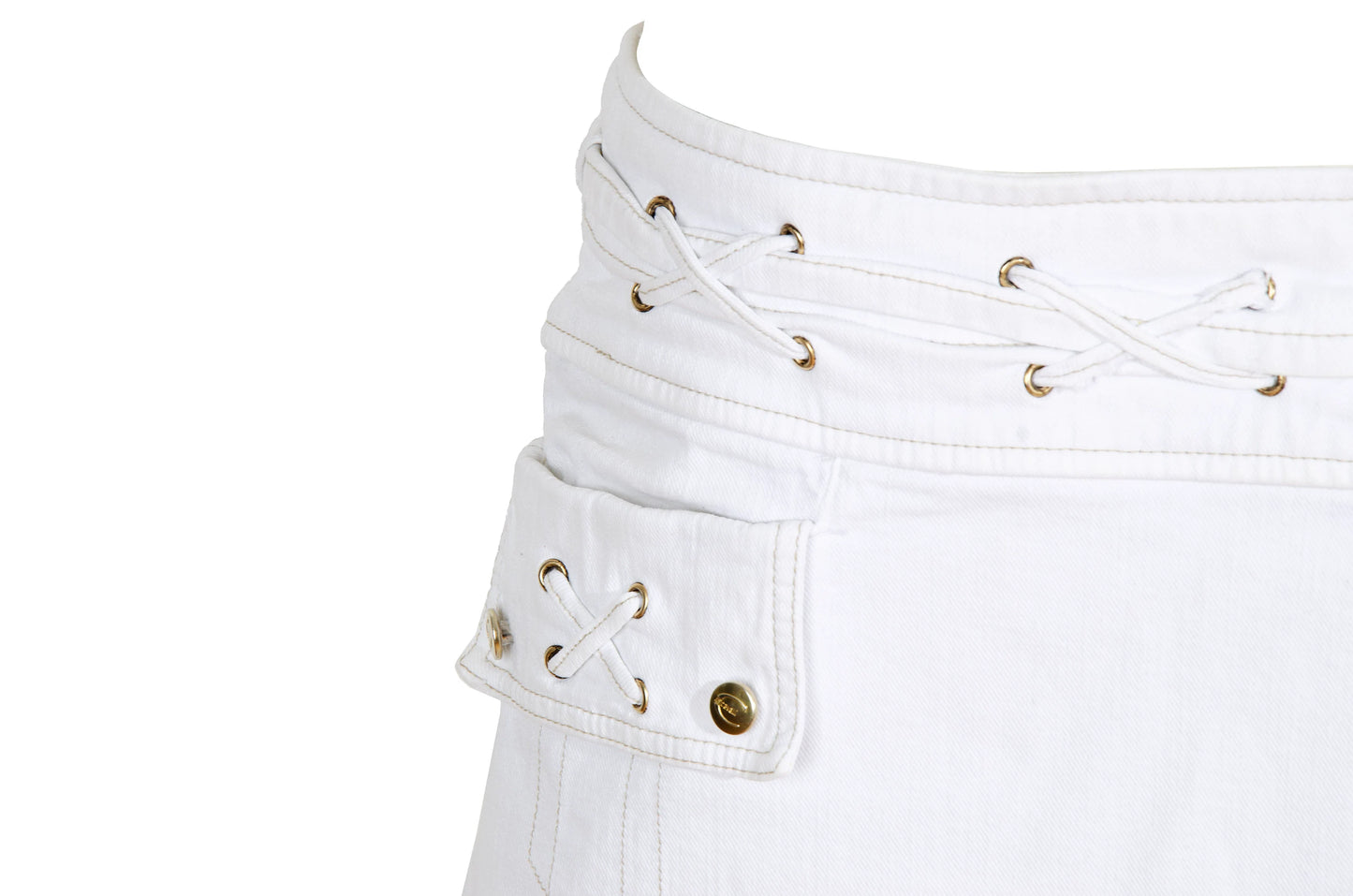 2000s Roberto Cavalli white low waist corset mini skirt