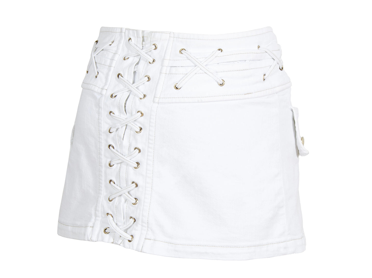 2000s Roberto Cavalli white low waist corset mini skirt