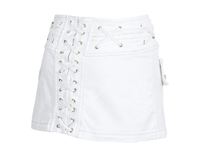 2000s Roberto Cavalli white low waist corset mini skirt