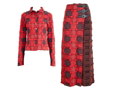 2004 Biche de Bere two piece patchwork tartan kilt set / Vintage French designer set