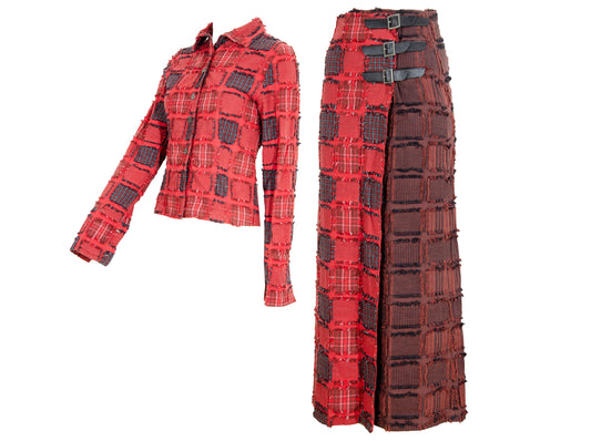 2004 Biche de Bere two piece patchwork tartan kilt set / Vintage French designer set