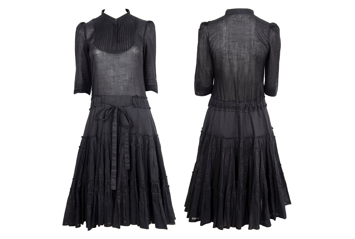 Vintage Miu Miu black cotton dress / Miu Miu puffy sleeves pleated shirt dress / Made in Italy
