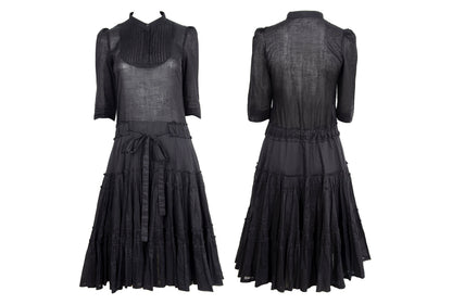 Vintage Miu Miu black cotton dress / Miu Miu puffy sleeves pleated shirt dress / Made in Italy