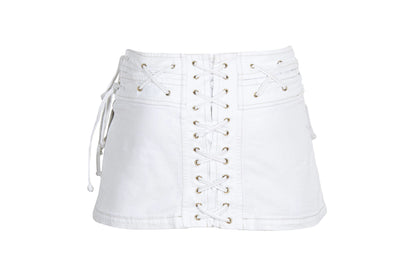 2000s Roberto Cavalli white low waist corset mini skirt