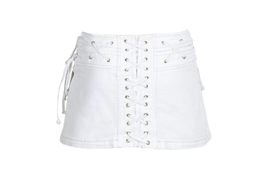2000s Roberto Cavalli white low waist corset mini skirt
