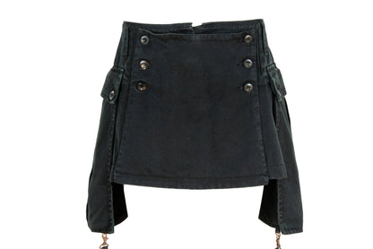 90s Andrew Mackenzie low waisted asymmetrical cargo pockets mini skirt