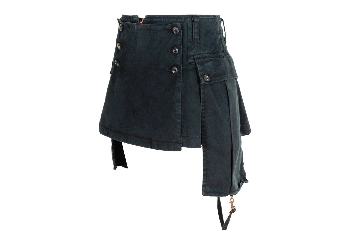 90s Andrew Mackenzie low waisted asymmetrical cargo pockets mini skirt