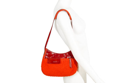 F/W 1999 Miu Miu red patent leather and orange textured wool shoulder bag / Made in Italy