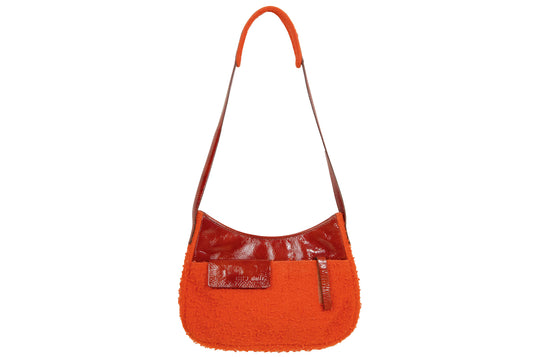 F/W 1999 Miu Miu red patent leather and orange textured wool shoulder bag / Made in Italy