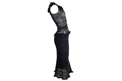 90s Novespazio black crochet top and skirt two piece set / Made in Japan