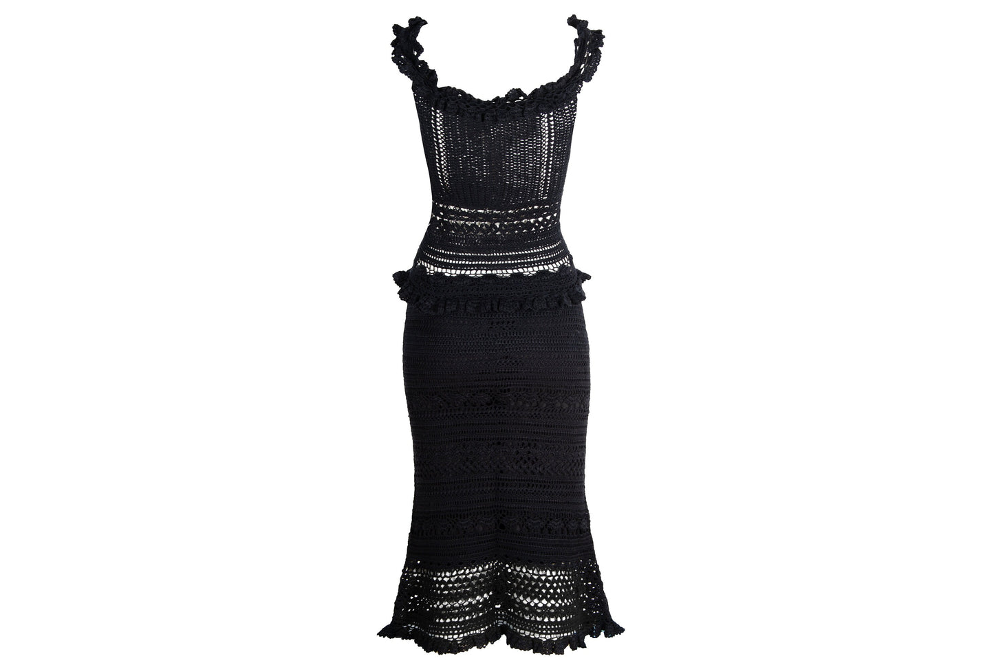 90s Novespazio black crochet top and skirt two piece set / Made in Japan