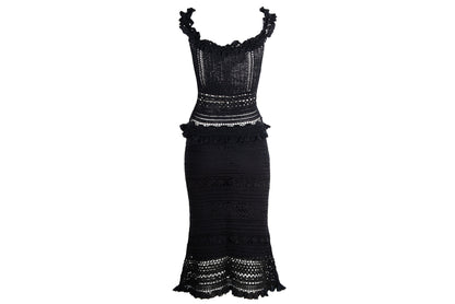 90s Novespazio black crochet top and skirt two piece set / Made in Japan