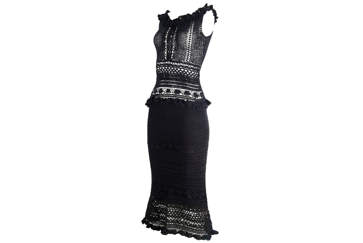 90s Novespazio black crochet top and skirt two piece set / Made in Japan