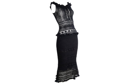90s Novespazio black crochet top and skirt two piece set / Made in Japan