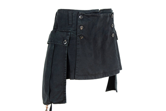 90s Andrew Mackenzie low waisted asymmetrical cargo pockets mini skirt