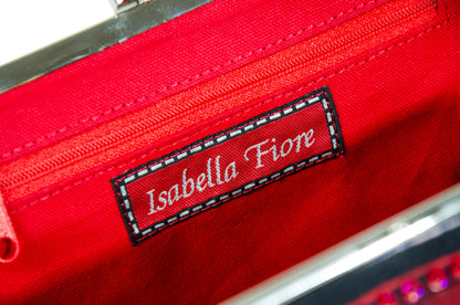 Isabella Fiore "Bad Girl" rhinestones license plate all over print metal clasp bag / Made in Italy