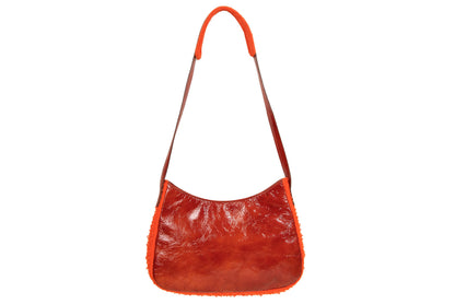 F/W 1999 Miu Miu red patent leather and orange textured wool shoulder bag / Made in Italy