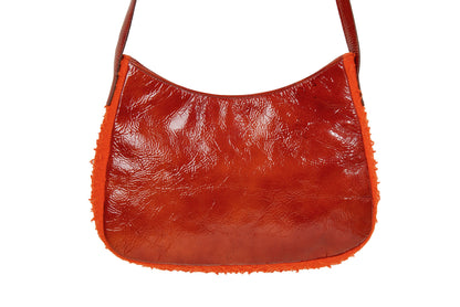 F/W 1999 Miu Miu red patent leather and orange textured wool shoulder bag / Made in Italy