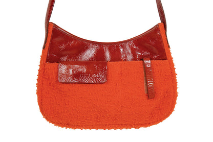 F/W 1999 Miu Miu red patent leather and orange textured wool shoulder bag / Made in Italy