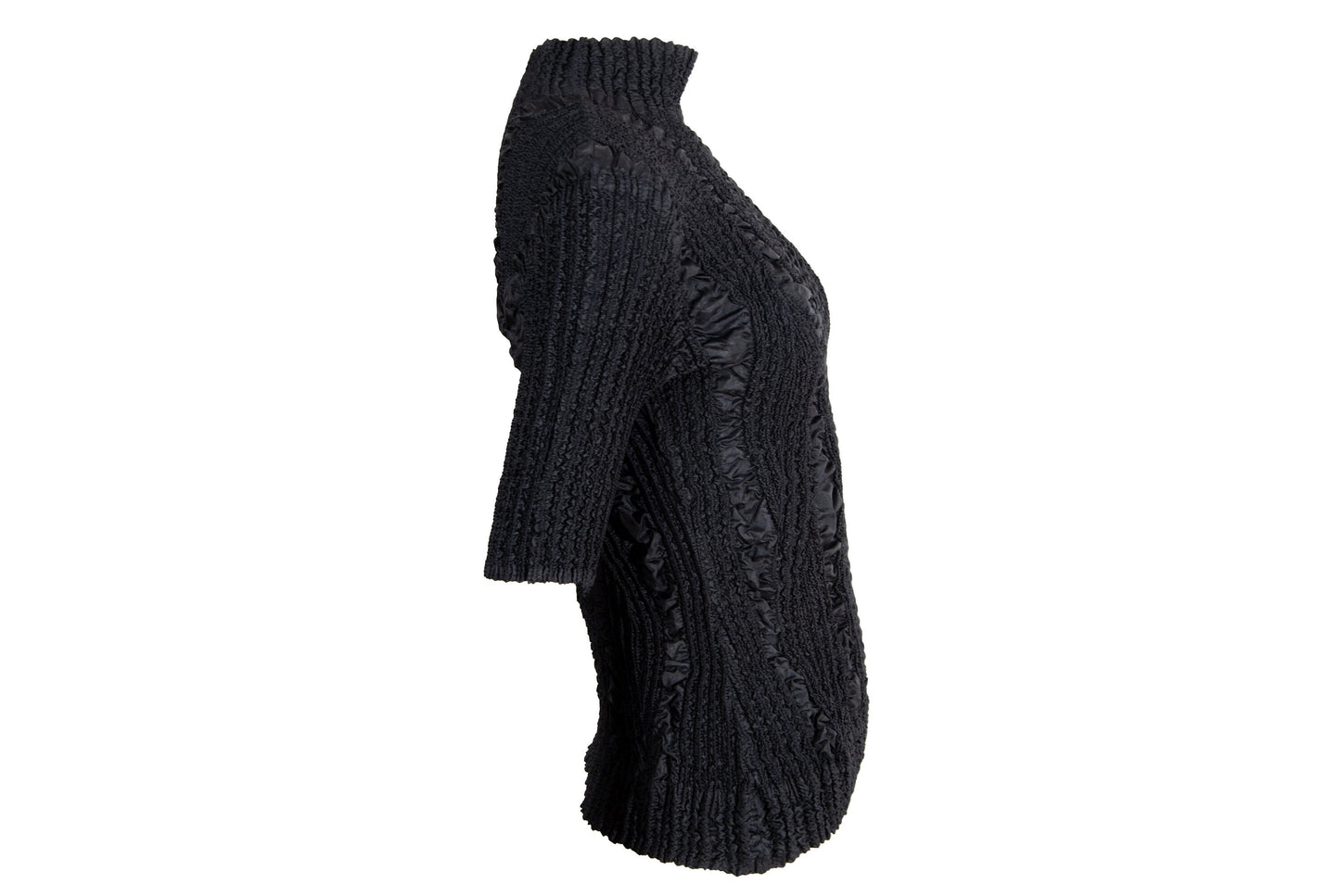 90s Yoshiki Hishinuma abstract pleats mock neck top / Vintage Japanese designer permanent pleats black top / Made in Japan