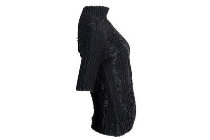 90s Yoshiki Hishinuma abstract pleats mock neck top / Vintage Japanese designer permanent pleats black top / Made in Japan