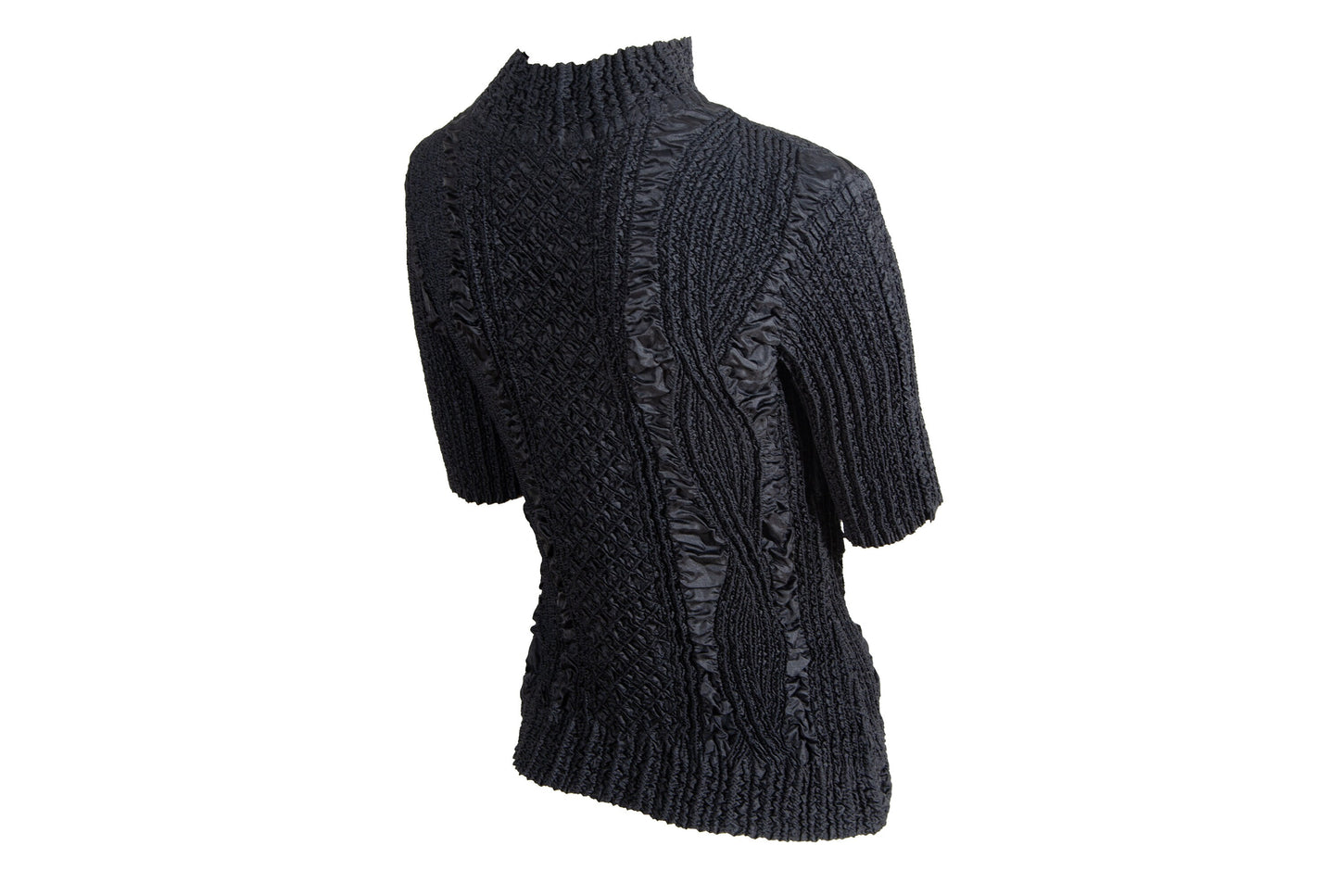 90s Yoshiki Hishinuma abstract pleats mock neck top / Vintage Japanese designer permanent pleats black top / Made in Japan