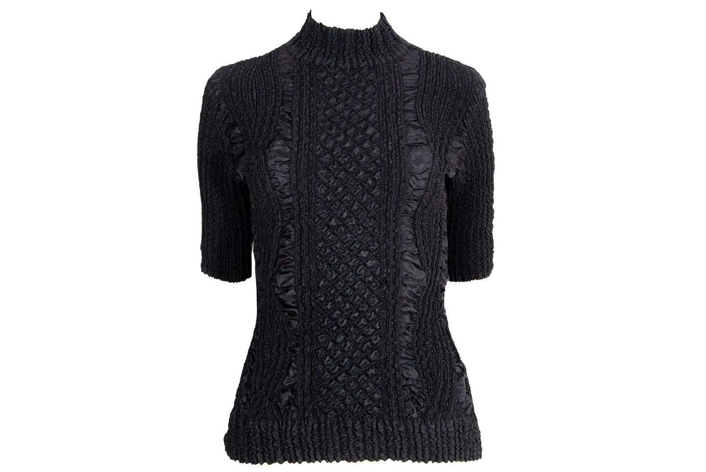 90s Yoshiki Hishinuma abstract pleats mock neck top / Vintage Japanese designer permanent pleats black top / Made in Japan