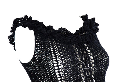 90s Novespazio black crochet top and skirt two piece set / Made in Japan