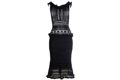 90s Novespazio black crochet top and skirt two piece set / Made in Japan
